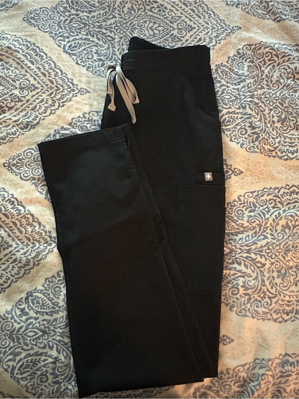 Figs skinny Tall Black Medical Scrub Pants with Cargo Pocket and Drawstring